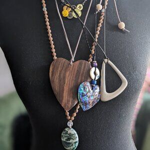 Funky Chucky mixed martial necklace bundle wood, abalone shell, metal shapes